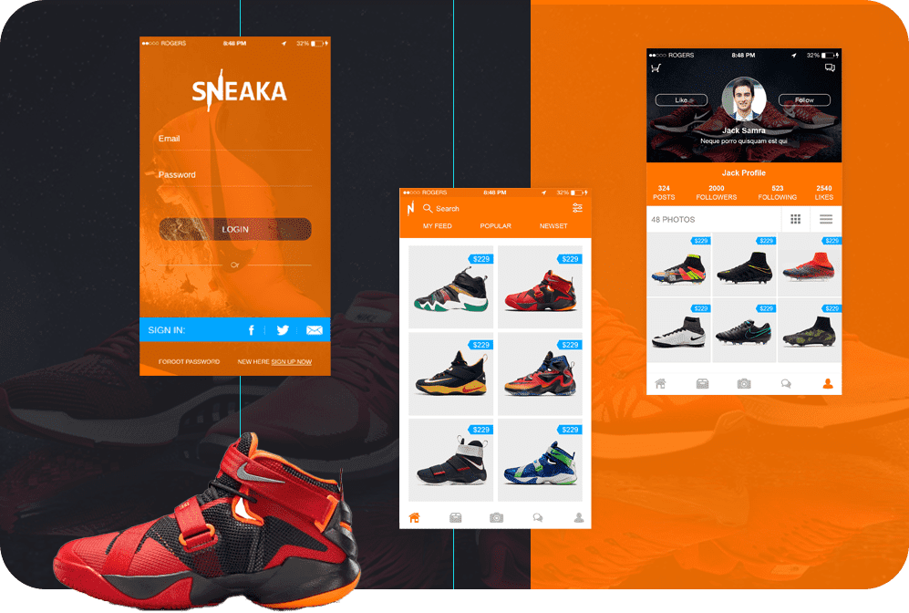 Sneaka is an interesting eCommerce app for shoes. We build user-friendly and attractive eCommerce apps to boost your business using a mobile platform.