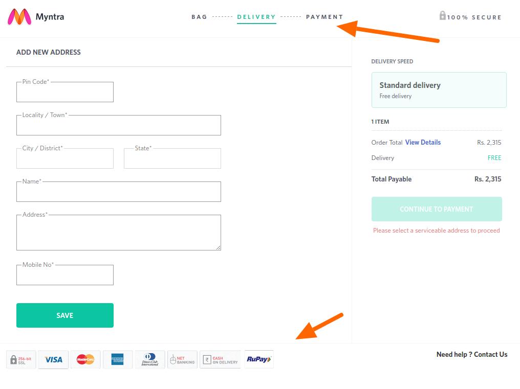 payment option Myntra